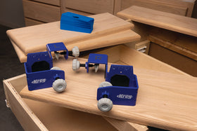 Kreg Drawer Front Mounting Pro Kit thick steel design resists flex for sturdy mounting.