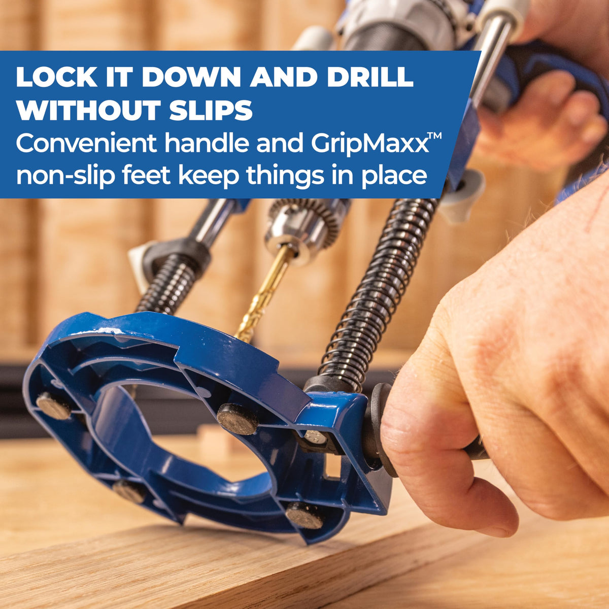 Kreg Drill Guide Pro built-in V-groove aligns the workpiece securely