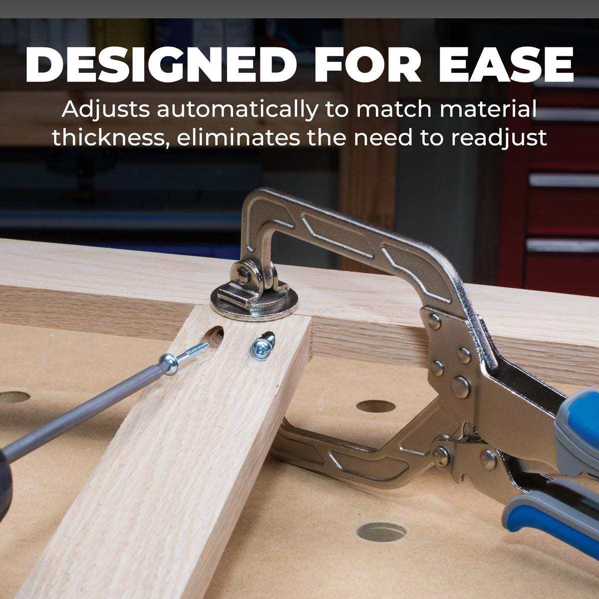 Kreg face clamp thumbscrew adjusts pressure for even contact