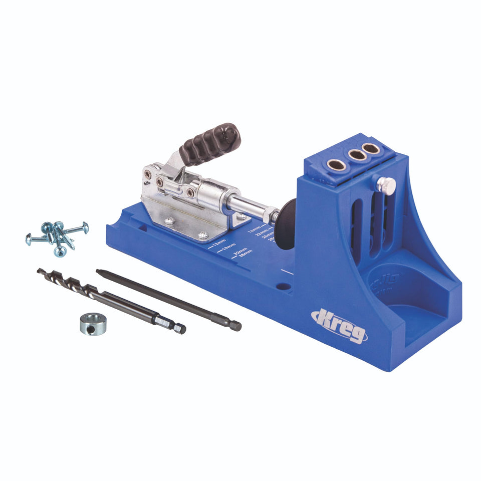 Kreg K4 pocket-hole jig setup for precise joint alignment