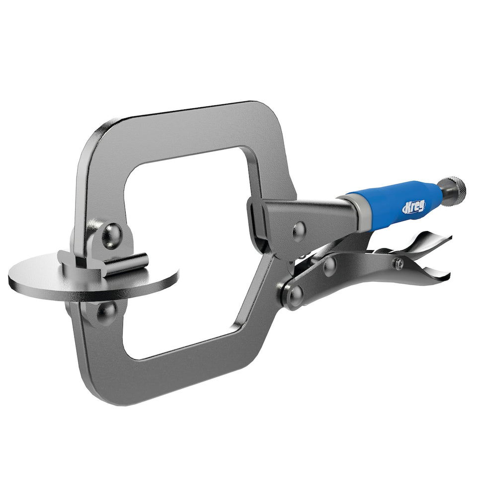 Kreg KHC-MICRO face clamp in use securing flush pocket-hole joints for precision