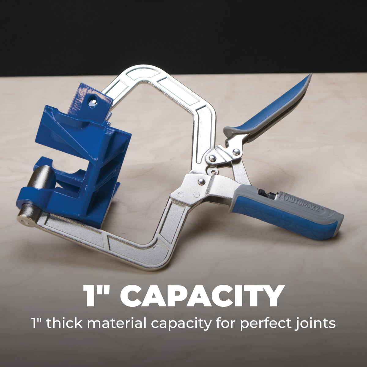 KHCCC right-angle clamp holding two pieces at 90 degrees for exact joinery