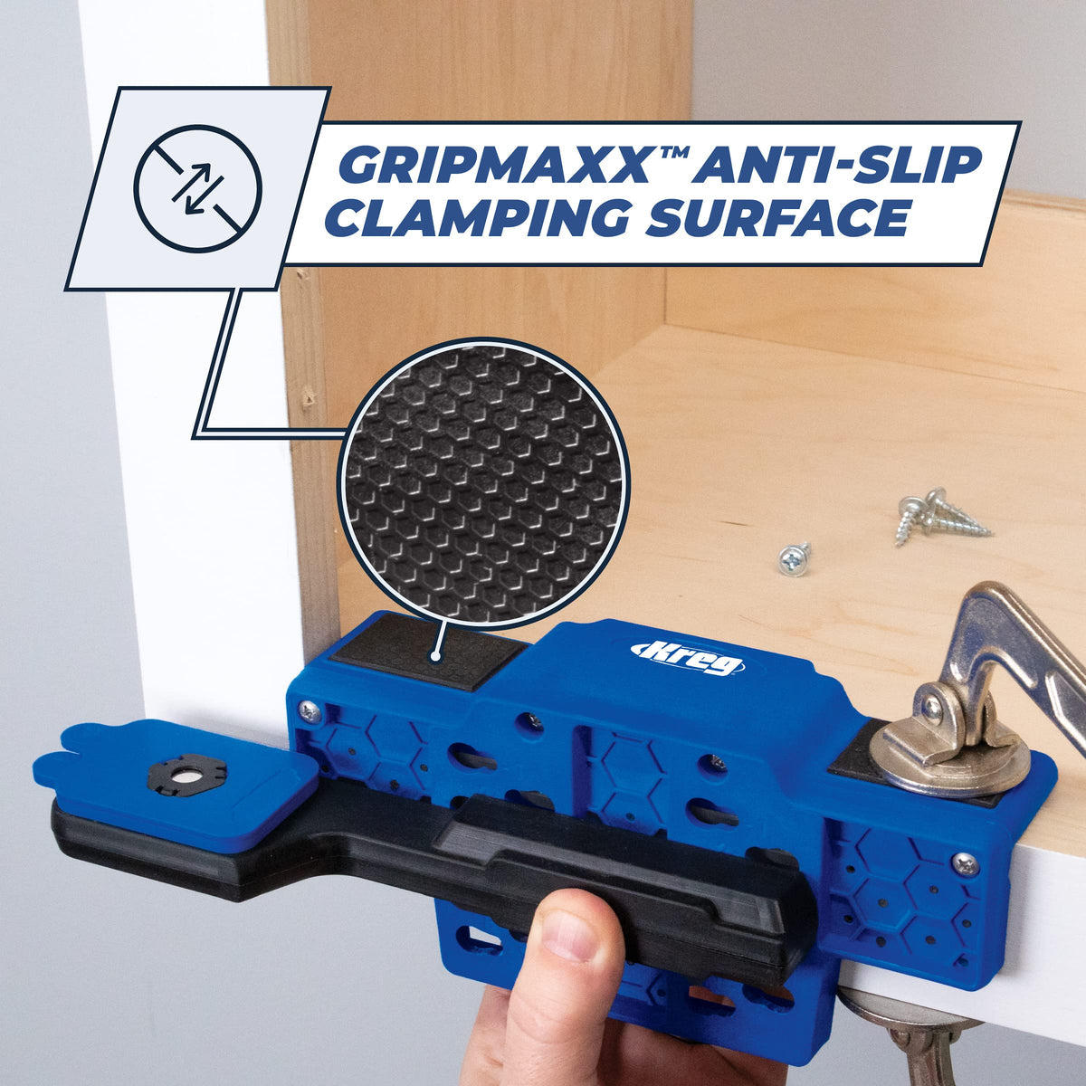 Frameless and face-frame cabinets are compatible with the jig.