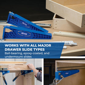 Kreg KHI-Slide supports ball-bearing slides for quiet drawer action.
