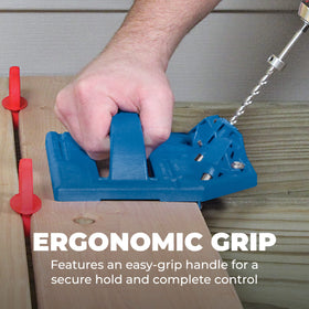Kreg KJDECKSYS20 hardened drill guides closeup demonstrating steady bit positioning.