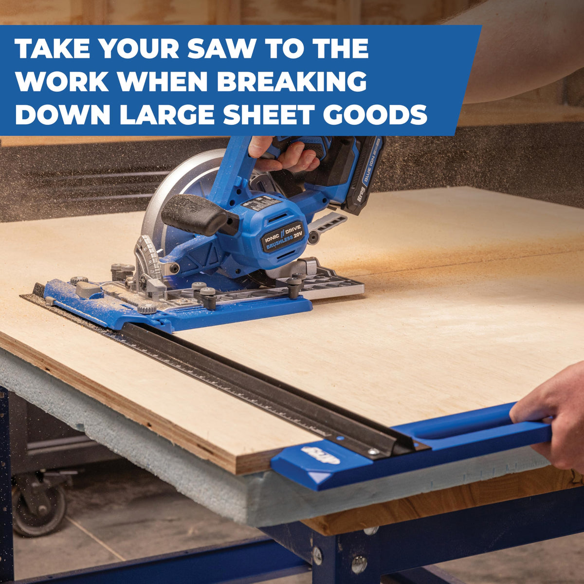 Sled base seating firmly on workpiece for repeatable cuts