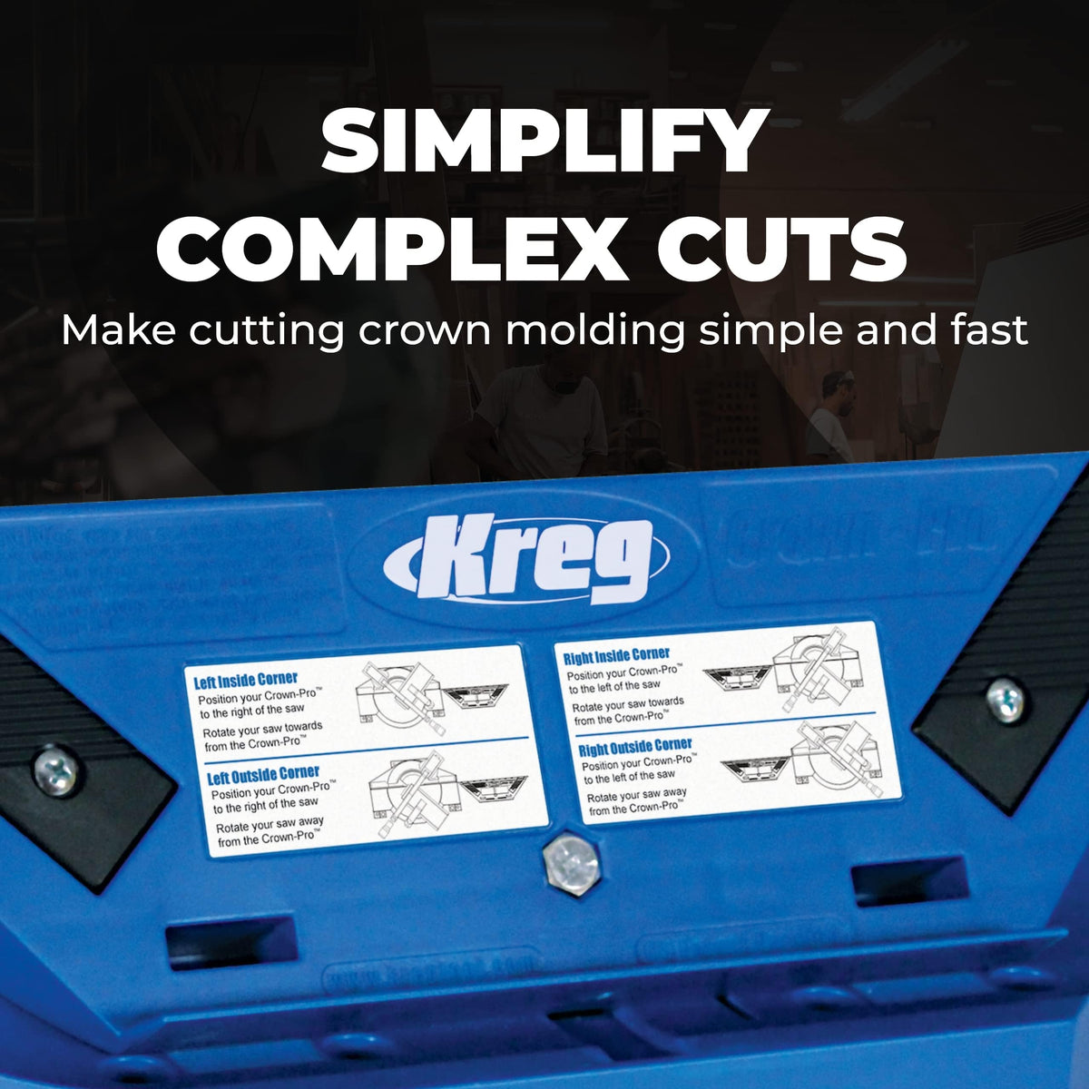 Kreg Crown-Pro spring-base adjusts 30 to 60 degrees for precise angles.