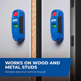 Kreg KMM1000LZ detects studs behind wood or metal surfaces with magnets.