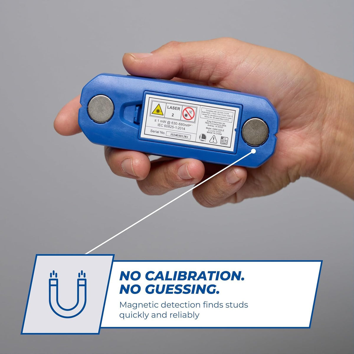 Kreg KMM1000LZ high-visibility bubble level aids leveling tasks.