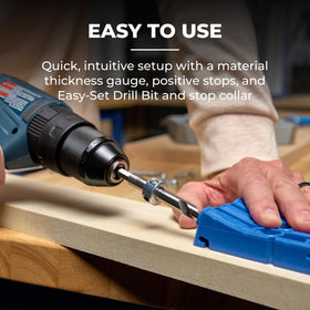 Kreg KPHJ320-22 pocket-hole jig enables quick, repeatable drilling setups.