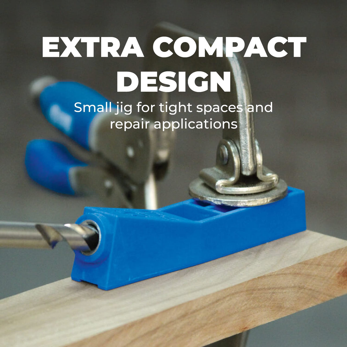Kreg MKJKIT Mini Jig compact design shown for use in tight spaces.