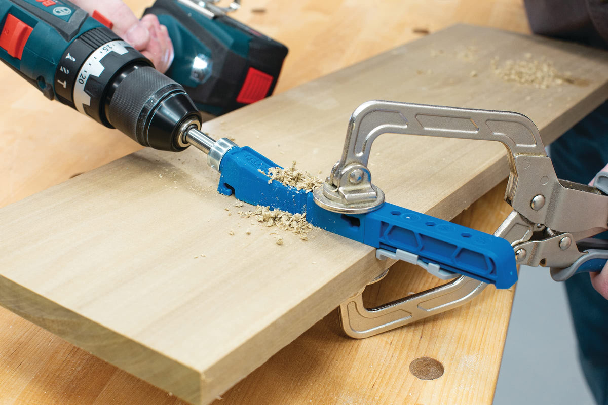 Kreg Pocket-Hole Jig 310 anti-slip base keeps jig steady for accurate drilling.