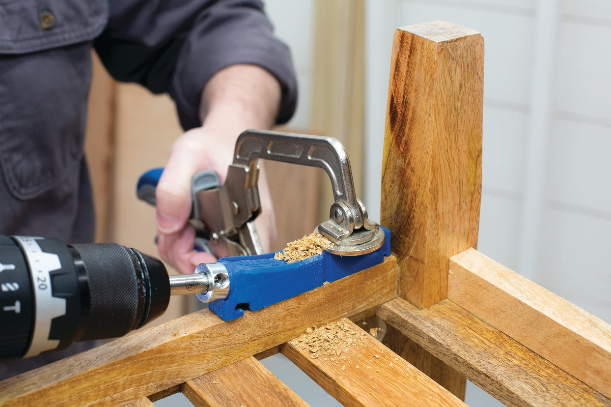 Kreg Pocket-Hole Jig 310 easy-set drill bit in action.