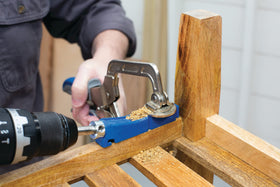 Kreg Pocket-Hole Jig 310 easy-set drill bit in action.