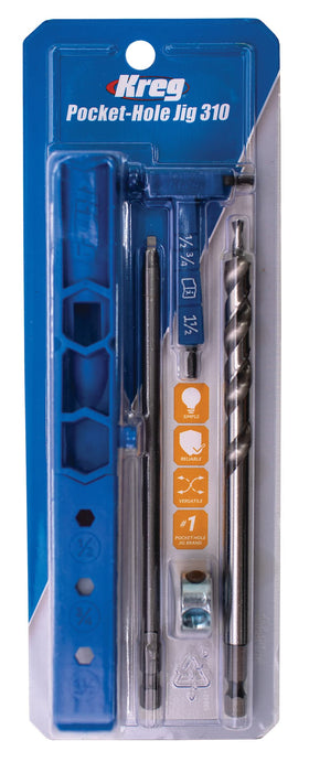 Kreg Pocket-Hole Jig 310 material-thickness stops enable quick setup.