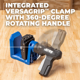 Jig supports material thickness from 1/2 to 1-1/2 inch for versatility.