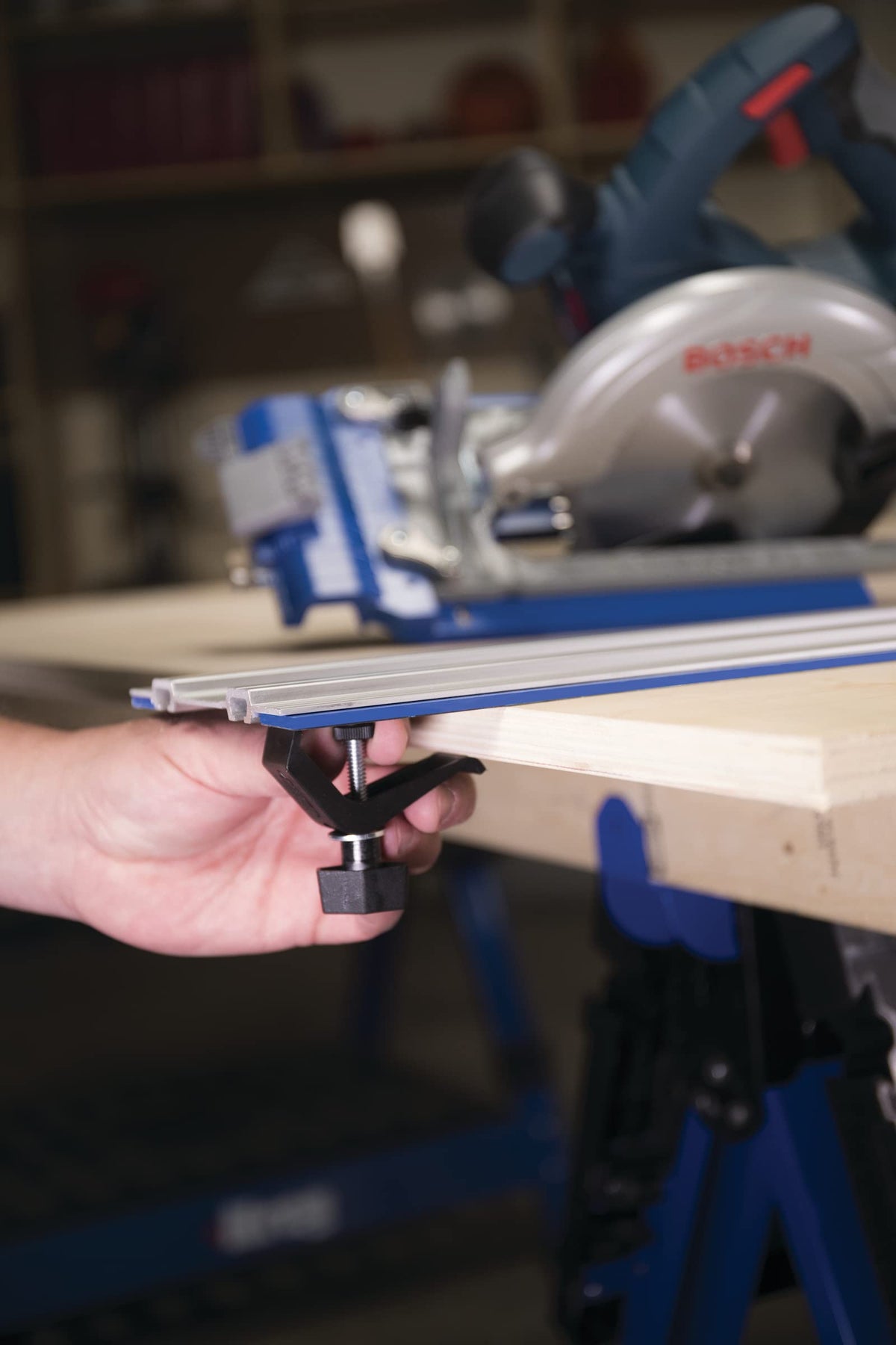 Kreg Track Clamps in a busy workshop ready for action