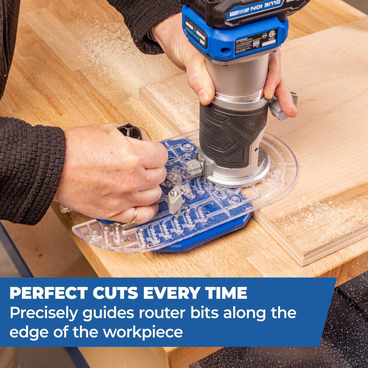 Kreg Trim Router Edge Guide shows dado-grooves for accurate routing along edges