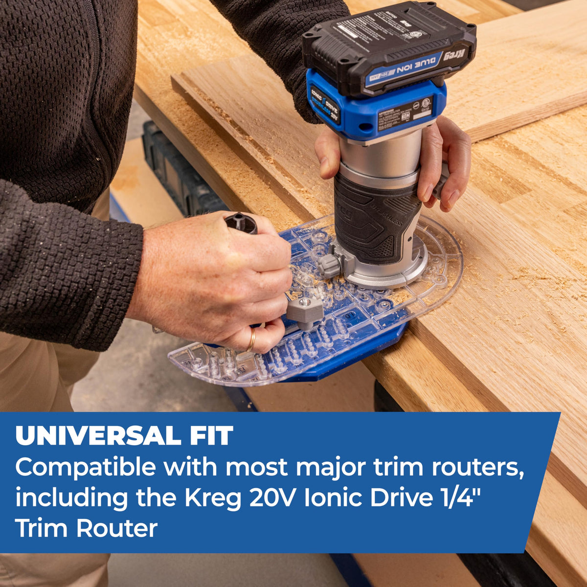 Kreg Trim Router Edge Guide provides a stable grip for smoother routing tasks
