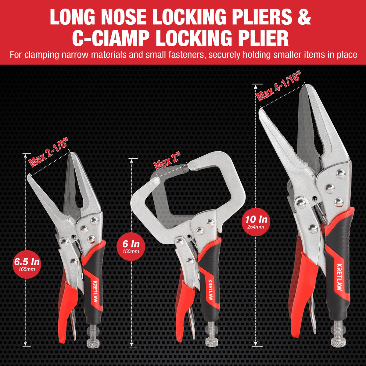 KRETLAW curved-jaw pliers provide controlled torque on fasteners.