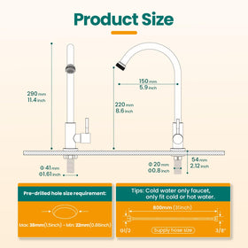 KroBer 360° swivel spout provides easy reach for utility sinks and washing tasks.