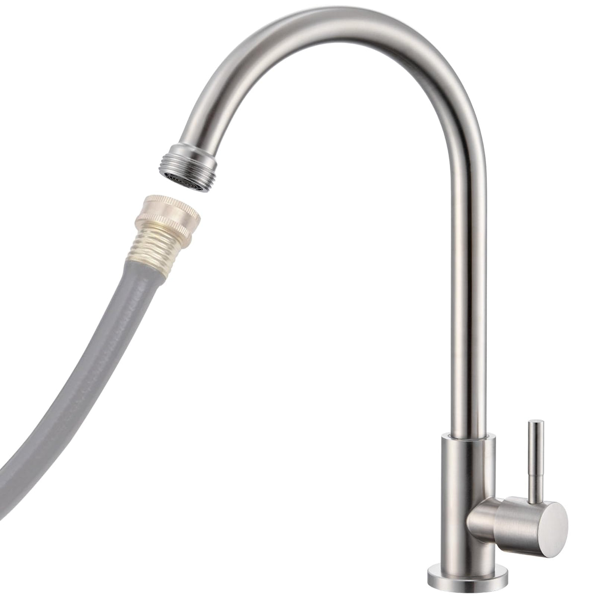 KroBer cold water faucet with brushed nickel finish for single-hole installation in laundry areas.