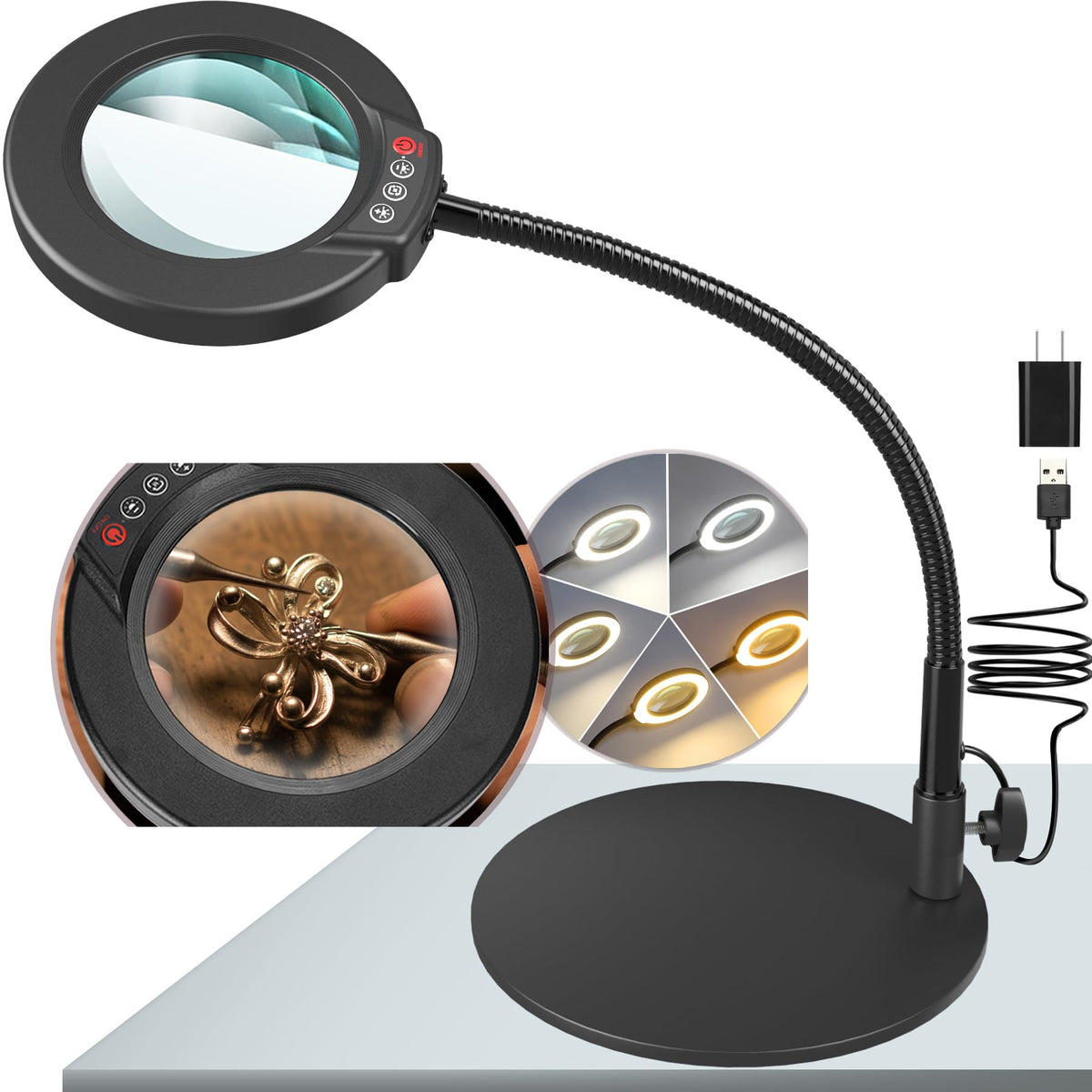 Krstlv 10X magnifying lamp with 16.5-inch gooseneck for precise reading and crafting.