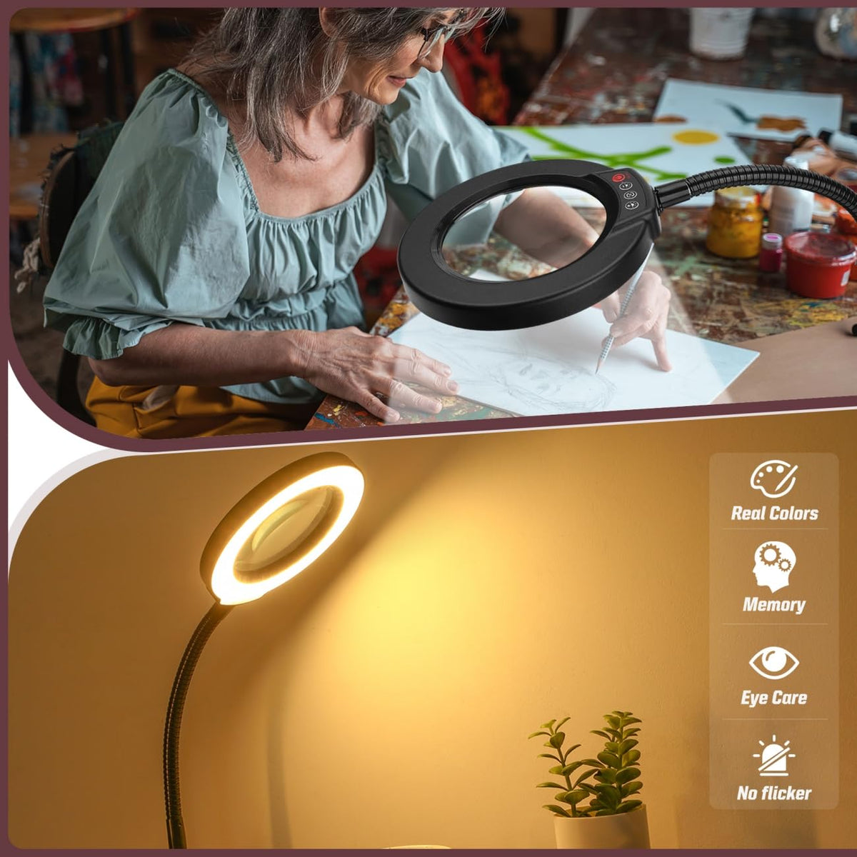Krstlv flexible 360-degree gooseneck allows precise positioning for close work.
