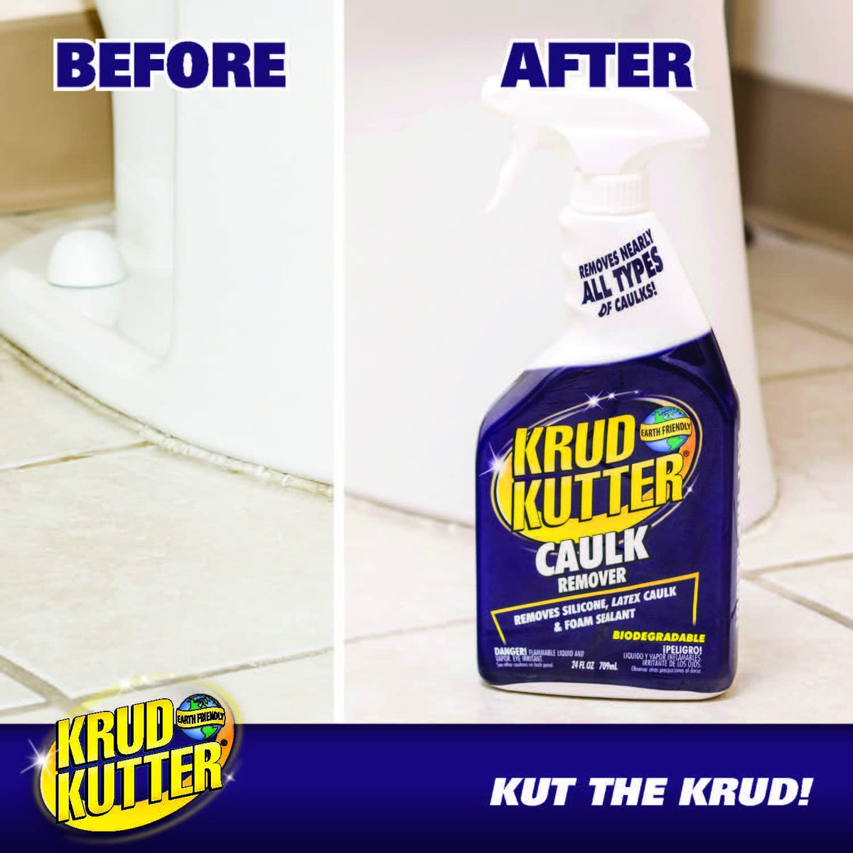 Krud Kutter softens silicone, latex, and acrylic caulk for easier removal.