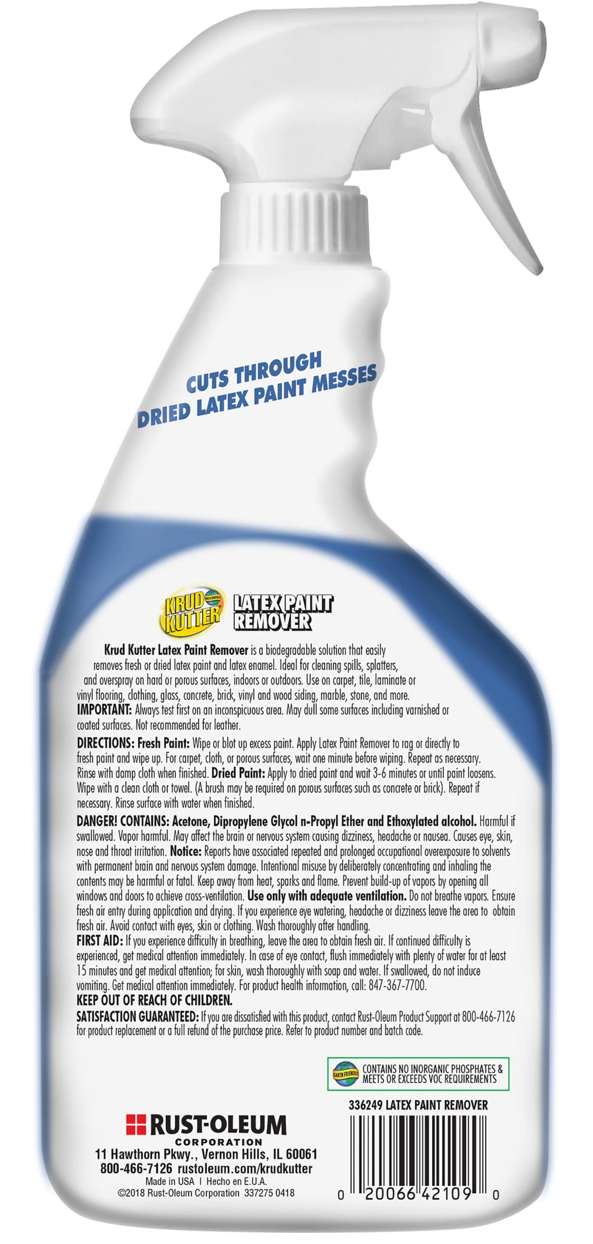 Krud Kutter Latex Paint Remover Spray on floor demonstrates controlled application.
