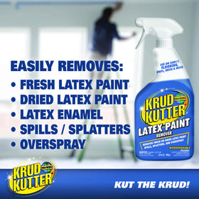 Krud Kutter Latex Paint Remover Spray on tiles shows surface cleanup.