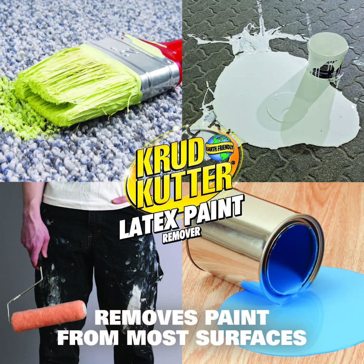 Krud Kutter Latex Paint Remover Spray on wood surface readying for refinishing.