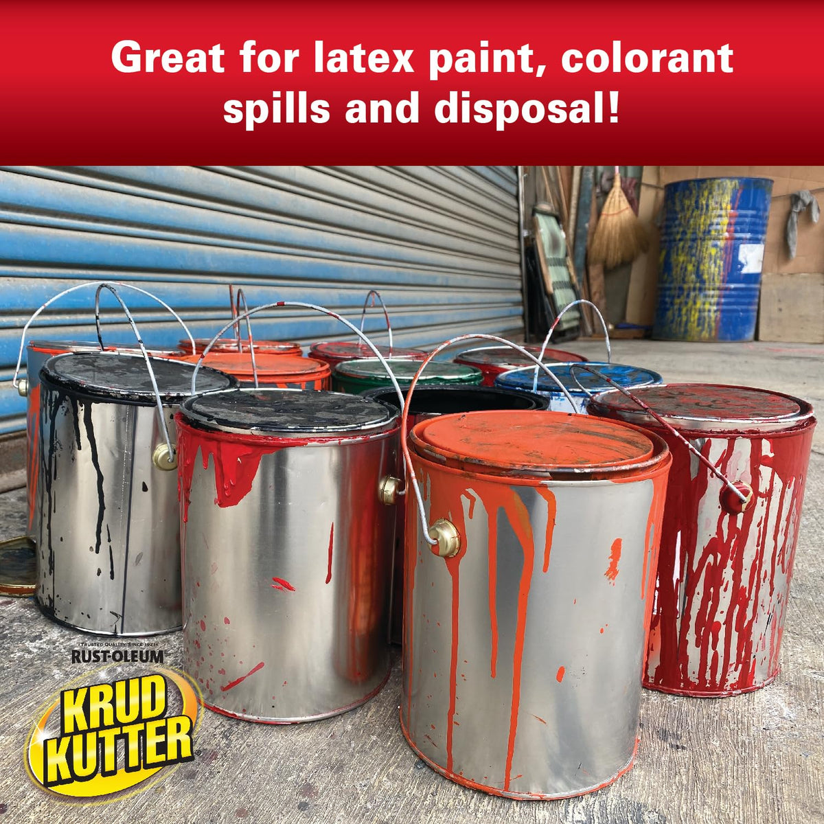 Krud Kutter odor-free formula enables indoor cleanup in a home workshop.