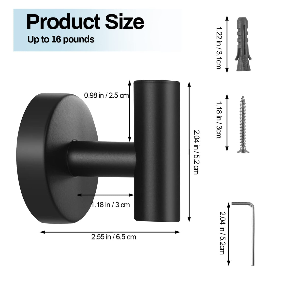 Kruodop towel hook in black matte finish, rustproof stainless steel for bathroom use.