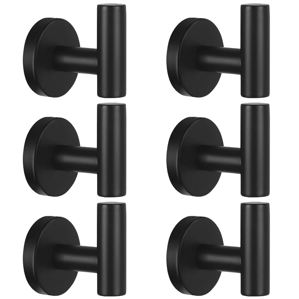 Kruodop towel hook wall mount 6-pack in black matte, space-saving for towels.