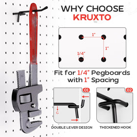 KRUXTO rubber tips protect pegboard and tools during use.
