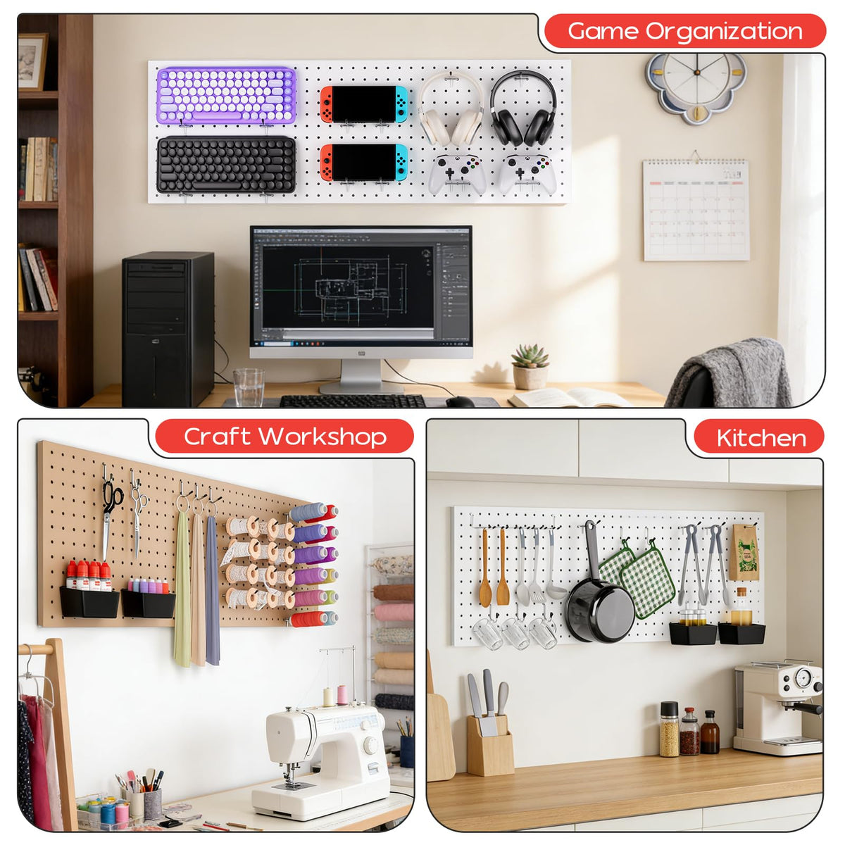 KRUXTO wall-mounted pegboard setup for tidy kitchen or workshop.
