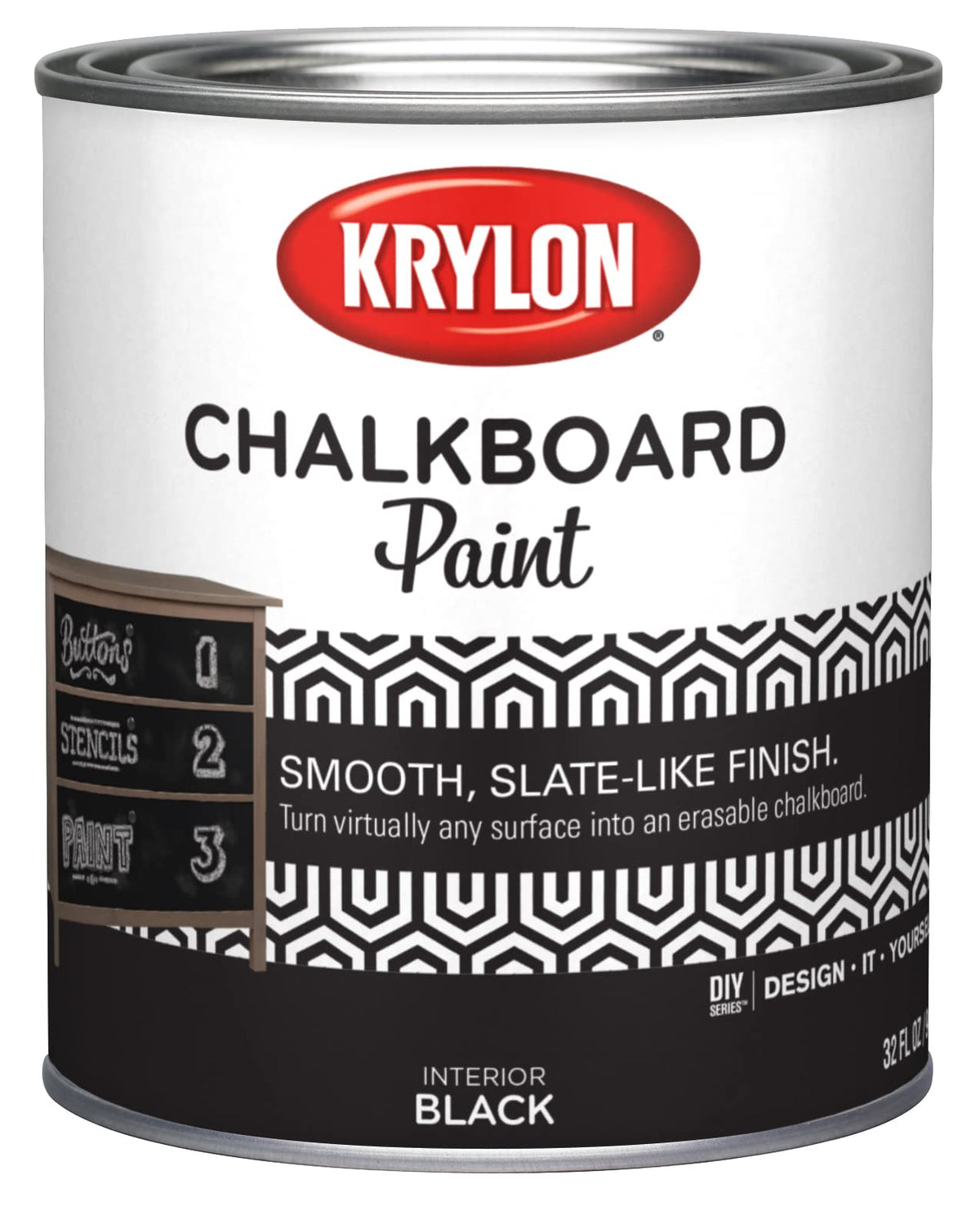 Krylon Chalkboard Paint brush-on application forms a ready-to-use chalkboard surface.