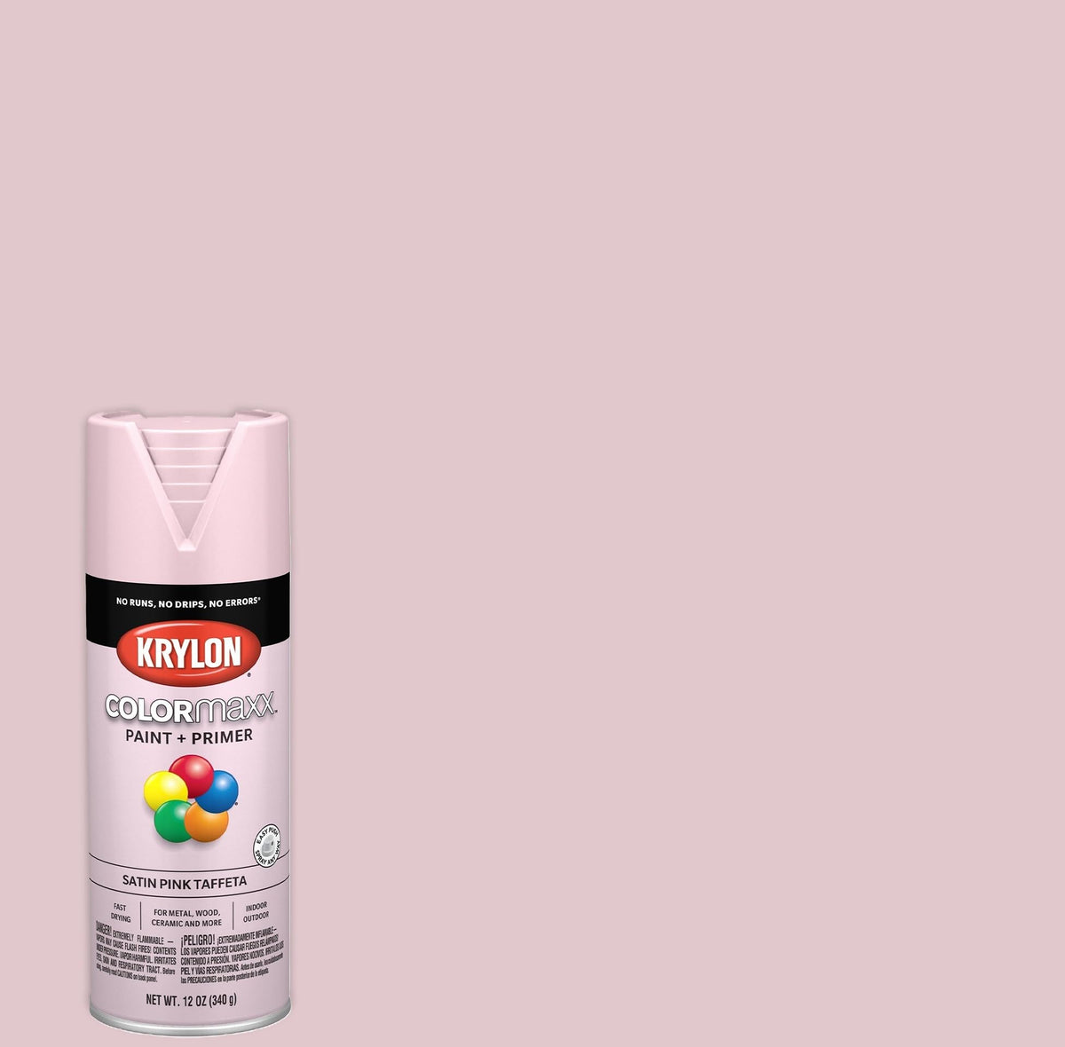 Krylon COLORmaxx Ballet Slipper Pink spray applied at an angle for versatile coverage.