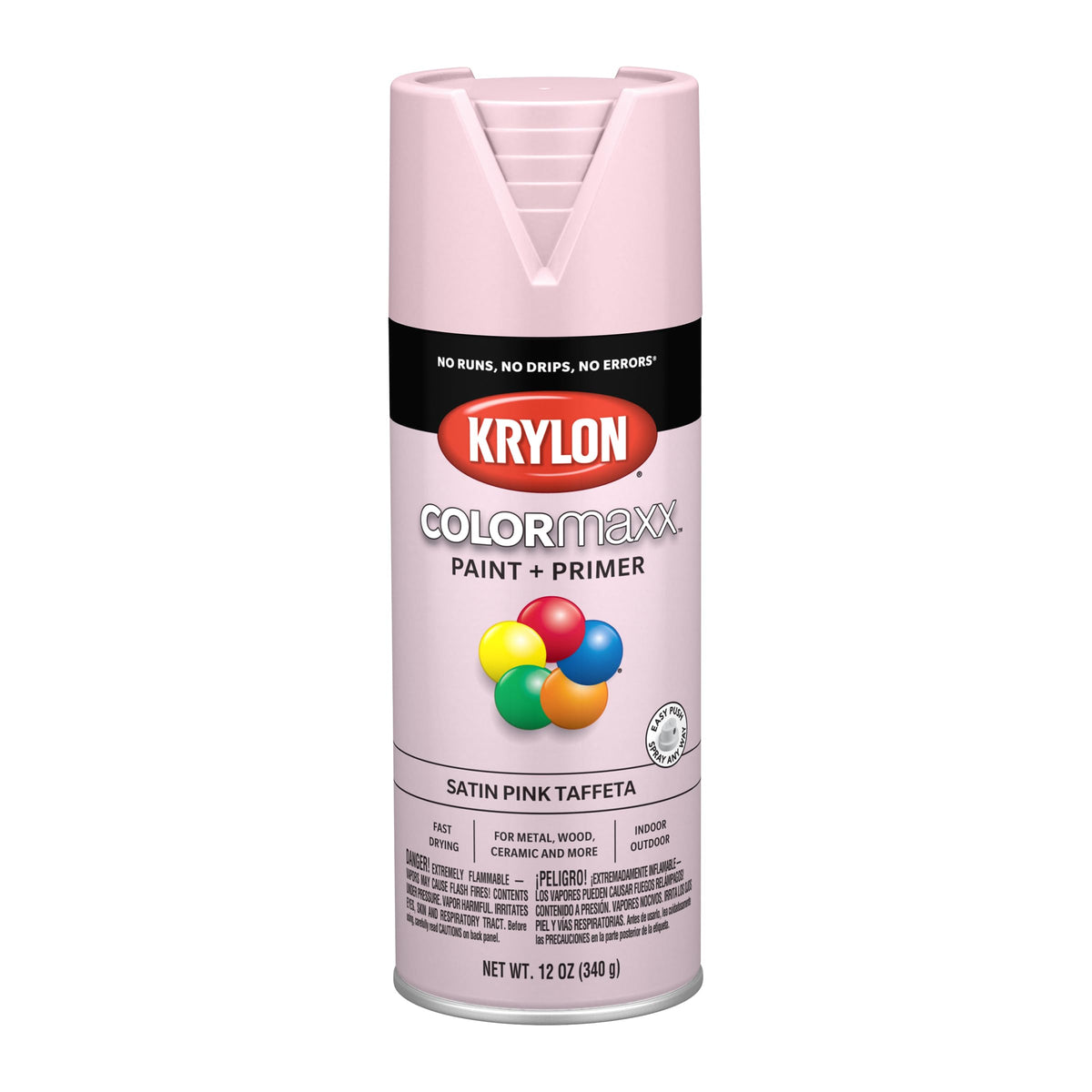 Krylon COLORmaxx Ballet Slipper Pink spray can for indoor projects with satin finish.