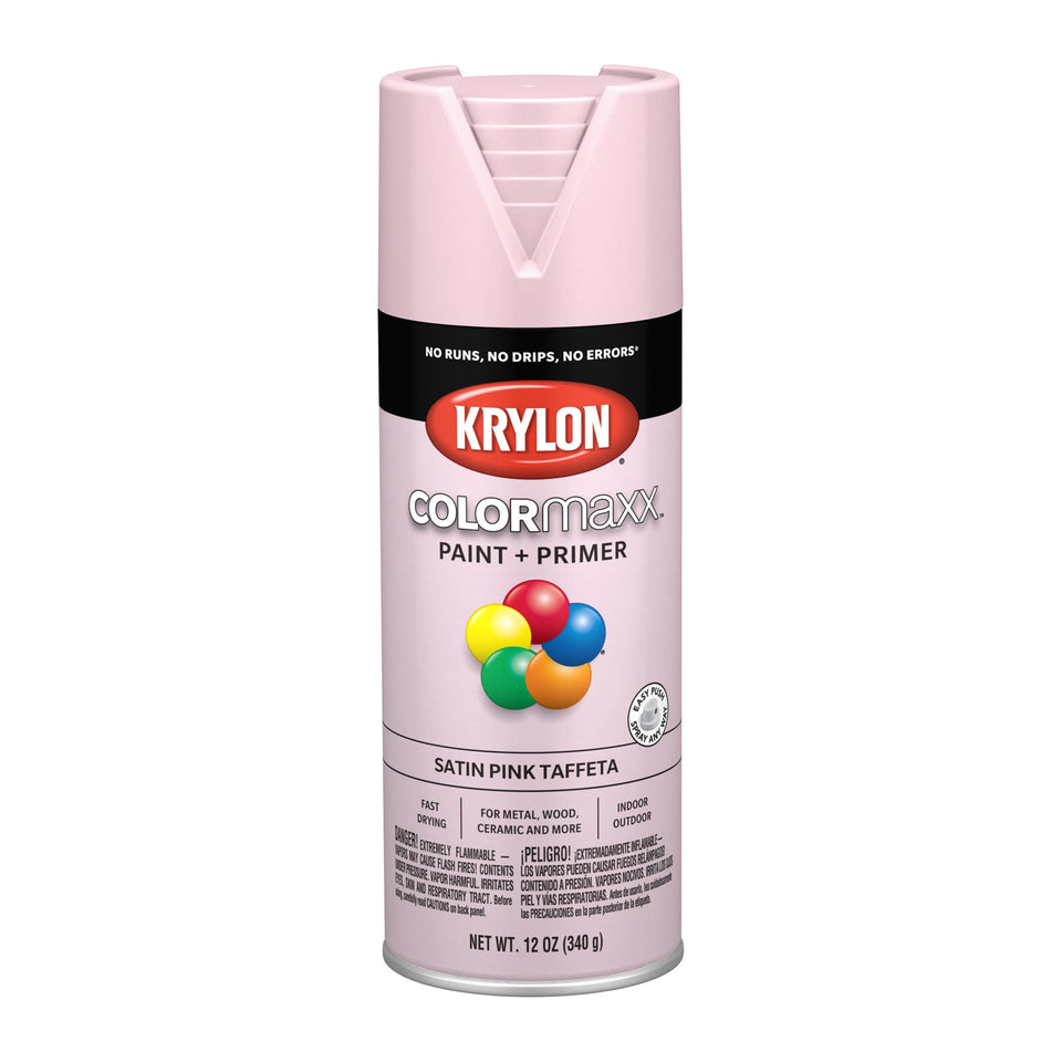 Krylon COLORmaxx Ballet Slipper Pink spray can for indoor projects with satin finish.