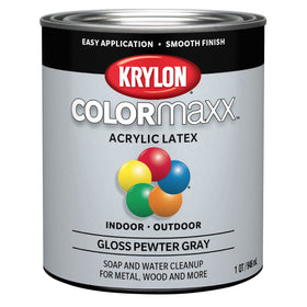 Krylon COLORmaxx brush-on gloss pewter gray on furniture for lasting shine.
