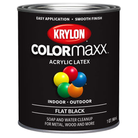 Krylon COLORmaxx flat black bottle label showing quick, durable coverage.