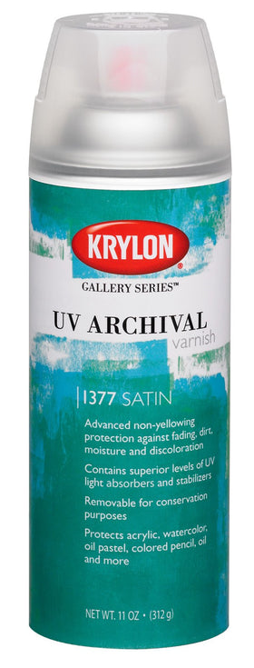 Krylon Gallery Series UV Archival Varnish satin 11 oz can protects art with UV resistance.