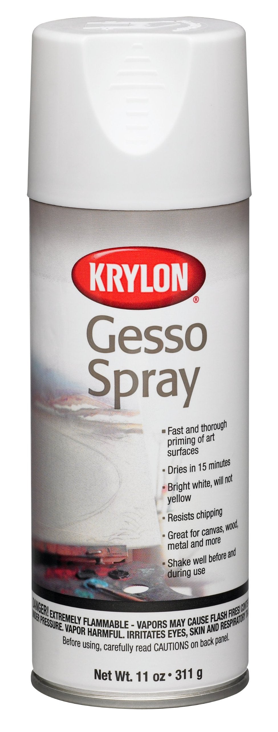 Krylon Gesso Primer applied on canvas close-up creates a ready-to-paint, non-yellowing surface.