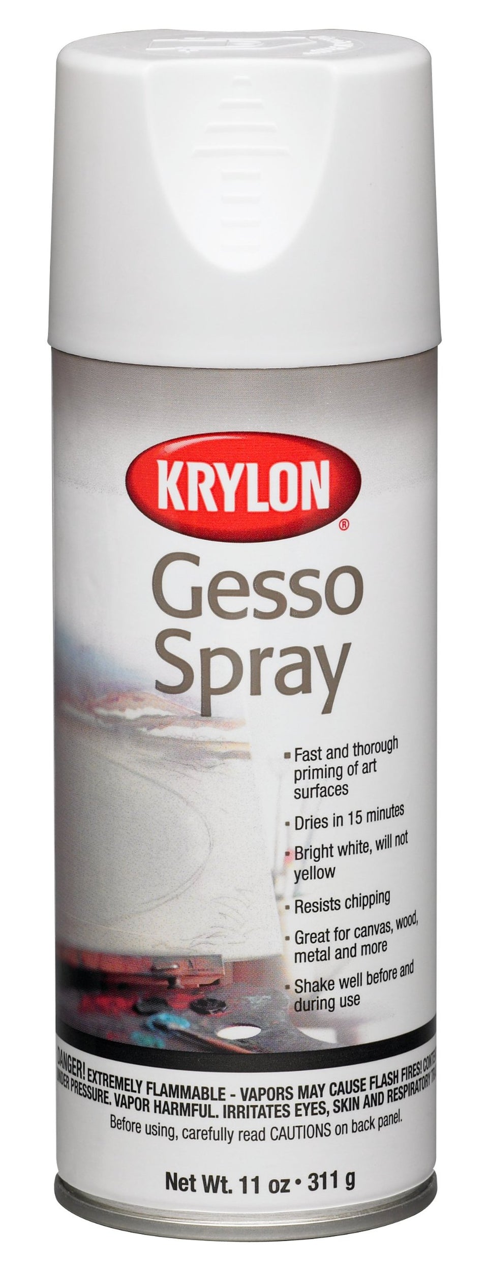 Krylon Gesso Primer applied on canvas close-up creates a ready-to-paint, non-yellowing surface.