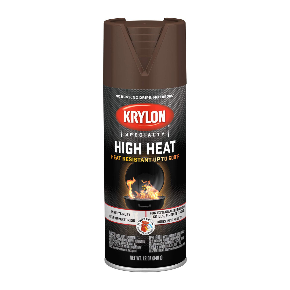 Krylon High Heat flat brown 12oz can for durable rust protection on metal surfaces