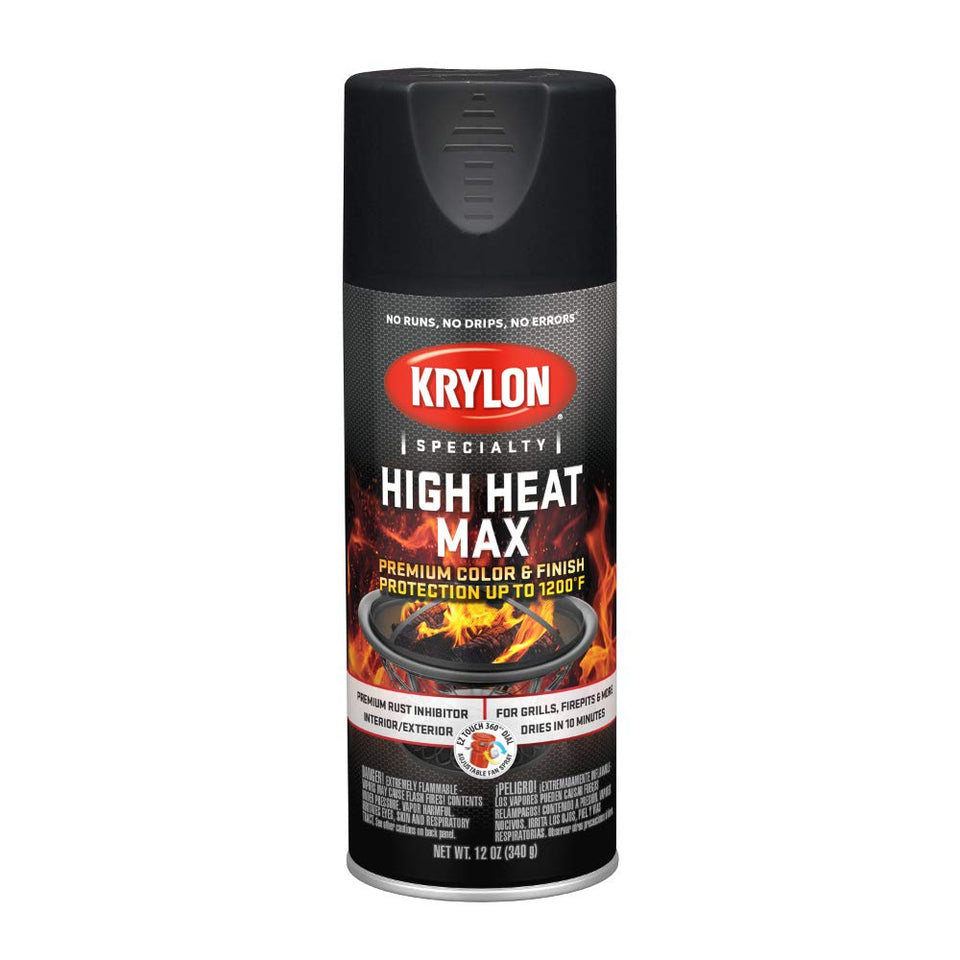 Krylon High Heat Max black gloss bottle ready for durable metal finishes