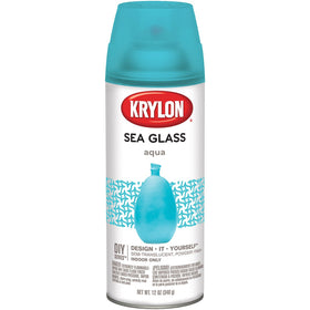 Krylon Sea Glass Aqua spray paint on glass for indoor decor.