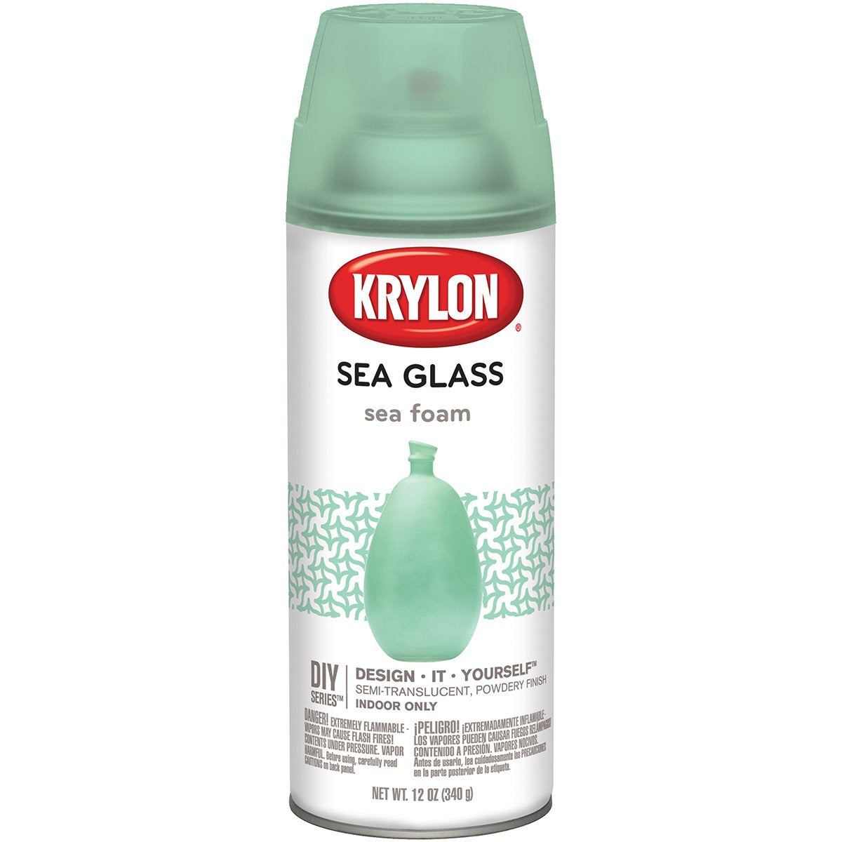 Krylon Sea Glass Sea Foam on a vase for a frosted beach-inspired glass finish.